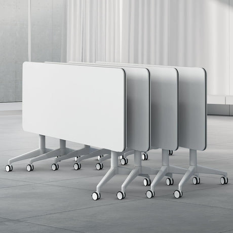 Folding Conference Table On Wheels Conference Room Table Flip Top Mobile Office Training Room Table Meeting Room Table Foldable Meeting Tables Rolling Meeting Table With Silent Wheels(4pack140*60*75) czxhaery