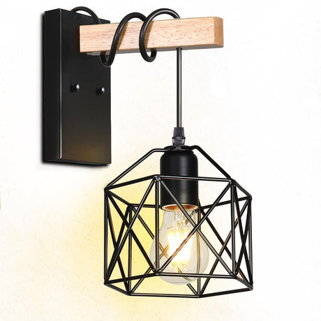 Rustic Wall Sconces, Black Farmhouse Wall Mount Lamp, Wall Lights for Bedroom, Vintage Hallway Wall Mount Light Fixture Indoor with Shade for Living Room, Bathroom Laihezz