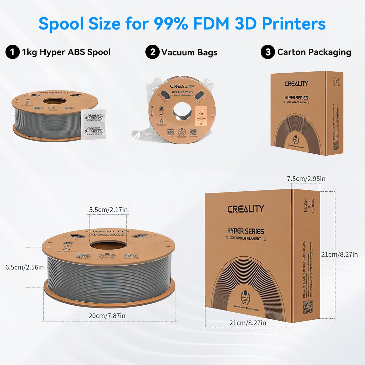 Official Creality Hyper ABS Filament 1.75mm, 3D Printer Filament for High Temperature Resistance, 1kg(2.2lb)/Spool, Dimensional Accuracy ± 0.05 mm, Fits for Most 3D Printers (Gray) Creality