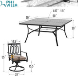 PHI VILLA 9 Piece Outdoor Dining Set for 8, Square Metal Table (60") with Umbrella Hole and Swivel Chairs with Cushions– Perfect for Patio, Garden, Deck, Porch, and Backyard PHI VILLA