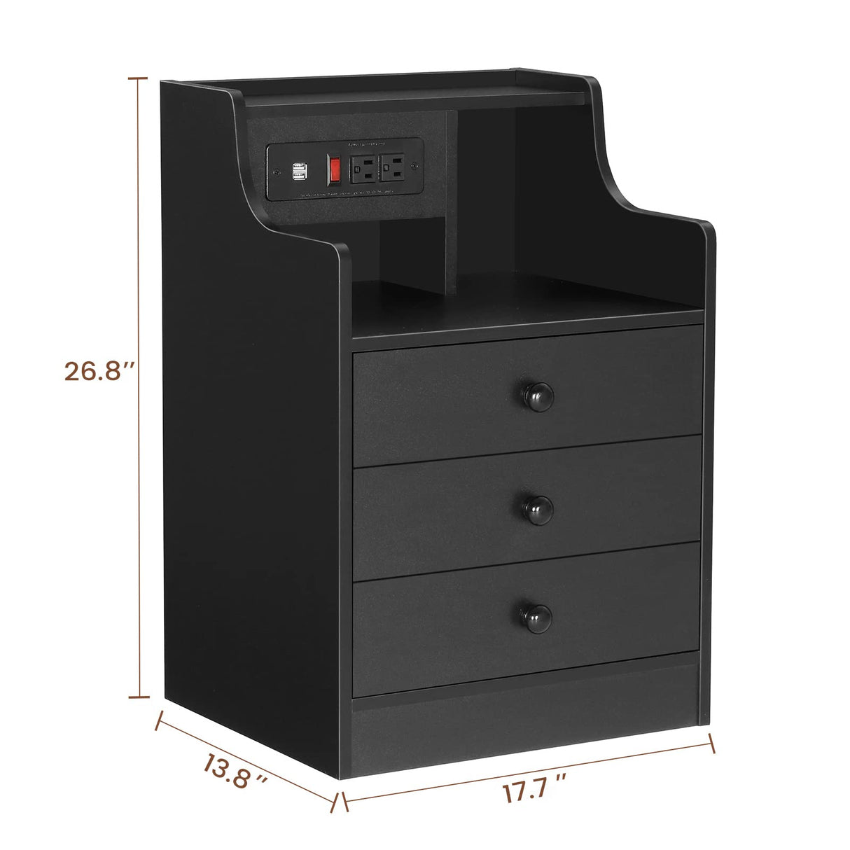 ADORNEVE Night Stand Set 2,Black Nightstand with Charging Station & Hutch,Night Stands for Bedrooms Set of 2,Bedside Table with Drawers ADORNEVE