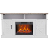 Luban Nese Fireplace TV Stand for TVs Up to 65" with 23" Electric Fireplace, Entertainment Center with Storage Cabinet and Open Shelves, Media Console with Barn Doors for Living Room (White) Luban Nese