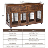 2 Rooms Dog Crate Furniture with Openable Partition,58" Wooden Dog Crate Table with 2 Drawers,5-Doors Dog Furniture,Indoor Dog Kennel,Dog House,Dog Cage,TV Stand (Brown) Knowfunn