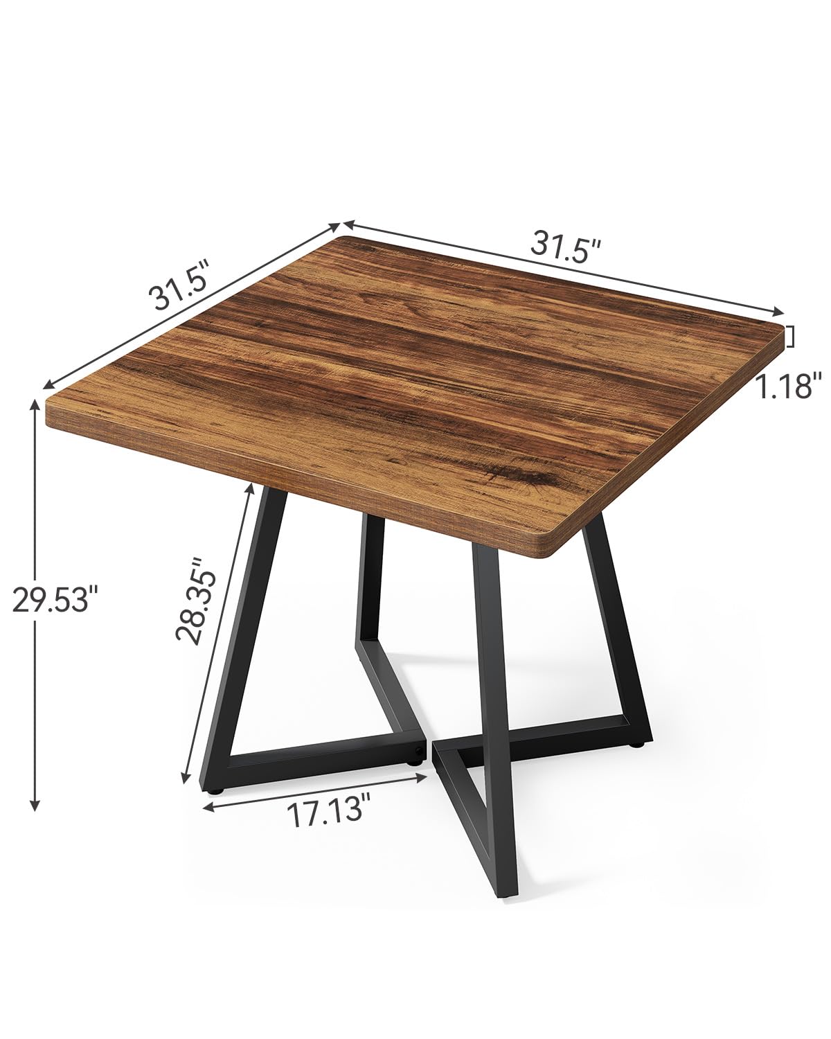 LITTLE TREE 31.5 Inches Small Dining Table for 4, Square Dinner Table for Small Space, Dining Room Tables, Rustic Brown Wooden Kitchen Table with Metal Legs, Modern Leisure Cafe Table for Apartment LITTLE TREE