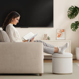 ONBRILL Round Ottoman with Storage, Ottoman Foot Rest, Boucle Small Ottoman, Foot Stool, Vanity Stool, Upholstered Sherpa Ottoman Support 250 lbs for Living Room, Bedroom, White ONBRILL