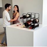 Buruis 9-Bottle Metal Wine Rack, Freestanding Holder Organizer for Red and White Wine, Kitchen Countertop, Pantry, No Assembly Required, Black Buruis