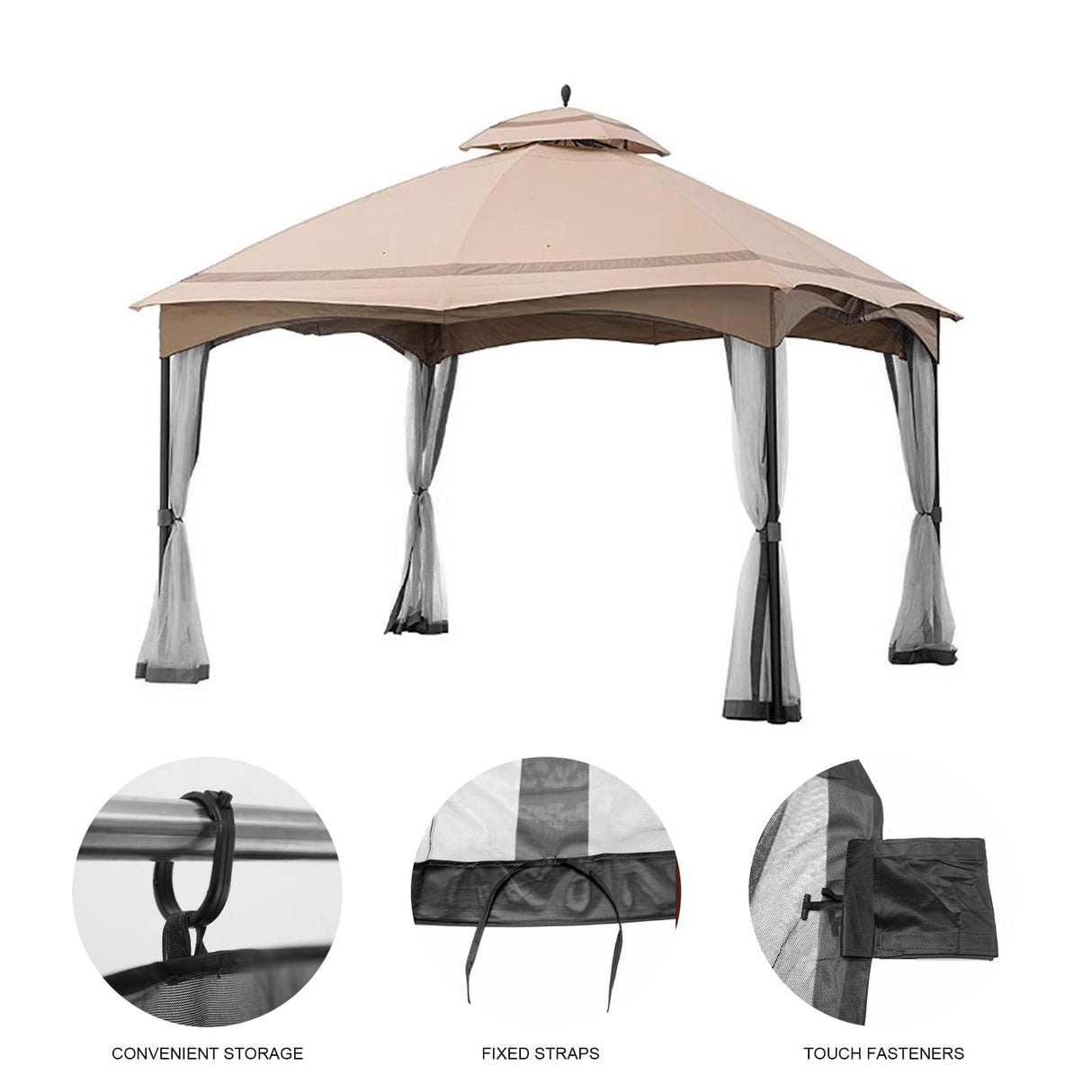 Hisecome 10' x 12' Gazebo Universal Replacement Mosquito Netting,Black Outdoor Canopy Net Screen 4-Panel Sidewall Curtain, with Zippers,Mosquito Netting（Only） Hisecome