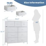 DUMOS Dresser for Bedroom, Storage Organizer with 9 Drawers, Chest of Drawers with Fabric Bins, Sturdy Metal Frame, Wood Tabletop for Guest Room, Closet, Entryway, Nursery DUMOS