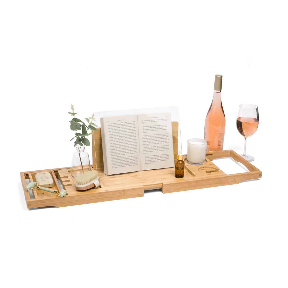 Bathtub Tray with Waterproof Shield Keeps Your Book Open – Extendable Bamboo Bath Tray with Wine Glass Holder - Luxury Bath Tub Caddy Tray for Relaxing in The Bathtub Luxe Lily