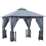 Outsunny 11' x 13' Patio Gazebo, Double Roof Outdoor Gazebo Canopy Shelter with Netting & Curtains, Steel Corner Columns for Garden, Lawn, Backyard and Deck, Gray Outsunny