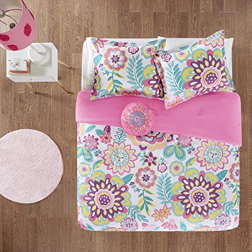 Intelligent Design Camille Comforter Set, Vibrant Flowers Design All Season Teen Bedding, Matching Sham, Decorative Pillow, Girls Bedroom Décor, Full/Queen, Pink 4 Piece Intelligent Design