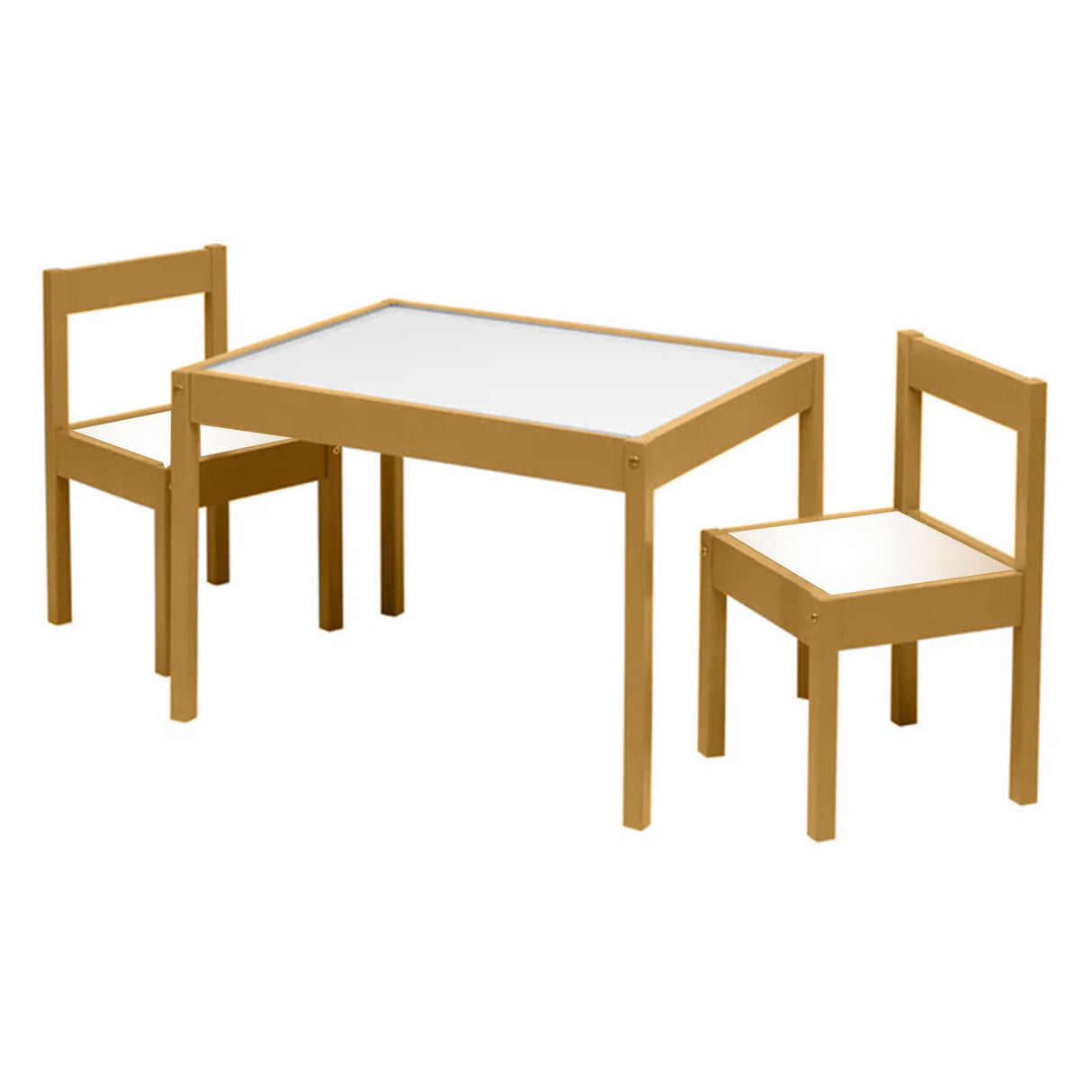 PJ Wood 3 Piece Solid Rubberwood Table and Chairs Set with Natural Finish, Rounded Edges and Corners, and Wipeable Dry Erase Surface PJ Wood