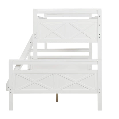 Merax Convertible Twin Over Full Bunk Bed with Ladder and Safety Guardrail in White - WoodArtSupply