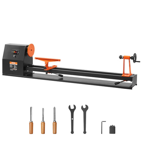 VEVOR Tabletop Wood Lathe, Dimensions 14x40 inches, Motor Power 0.5 HP 370W, Features Variable Speeds 885/1245/1715/2425 RPM, Includes Chisels, Faceplate, Plastic Handle, Hex Wrench, Ideal for Craf VEVOR