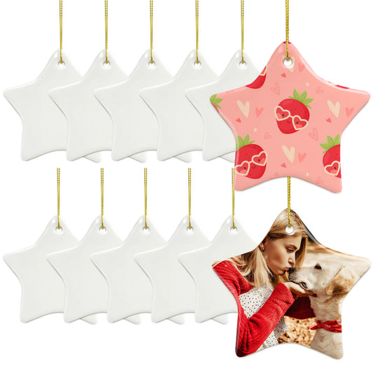 Sublimation Blank Ornaments Sublimation Ceramic Ornament Blanks Bulk Christmas Ornament for Heat Press Printing White Porcelain Ornament Personalized Decoration Supplies for Christmas(12, Star)