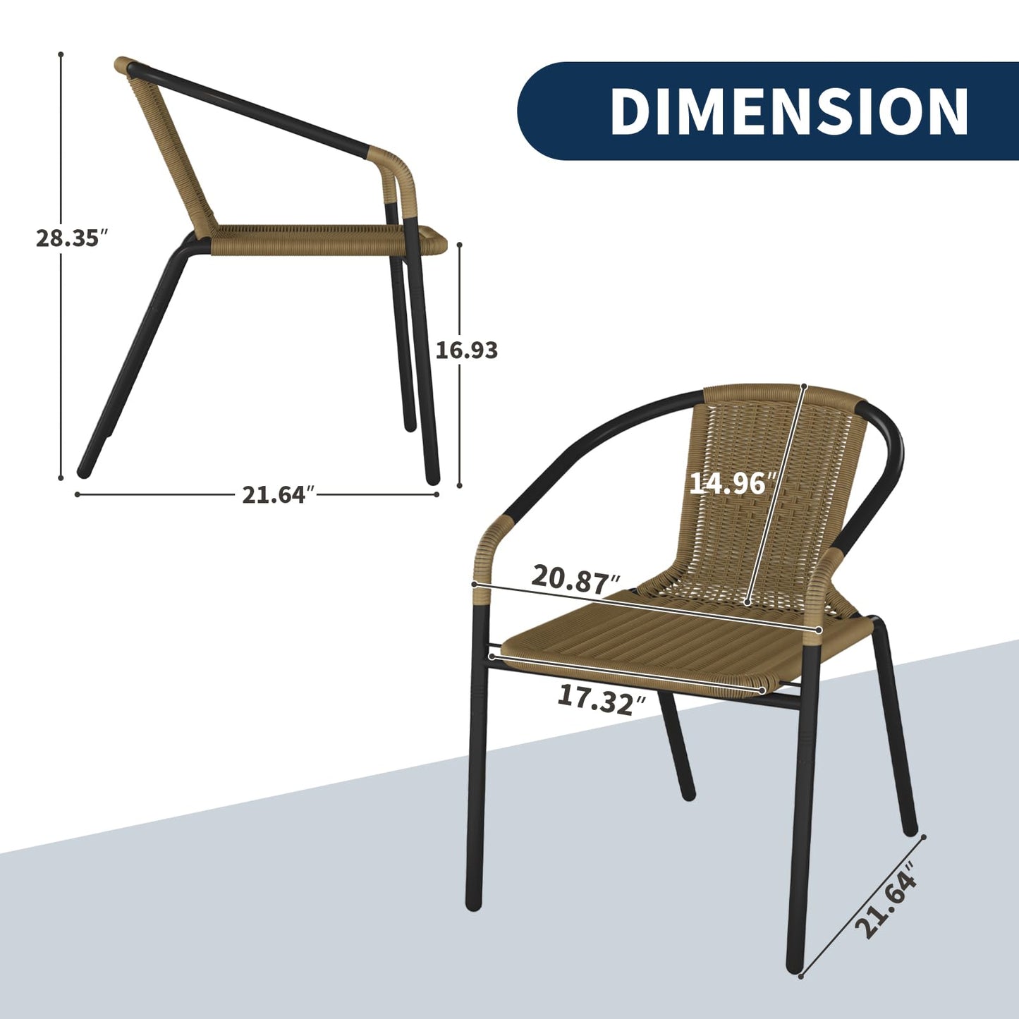 Amopatio Outdoor Dining Chairs Set of 4, Rattan Patio Chairs Wicker, Stacking Indoor-Outdoor Chairs, Bistro, Deck, Yard, Porch, Restaurant, Brown, Stack Chair 4 Pack