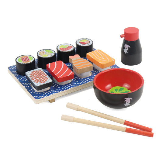 WoodenEdu Sushi Slicing Play Food Set, Wooden Pretend Play Kitchen Toys for Kids 3+, Sushi Food Play Learning Toy for Girls Boys