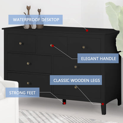 LTMEUTY Black Dresser for Bedroom - Modern Bedroom Dresser with 7 Drawers, Wooden Horizontal Dresser, Chest of Dresser