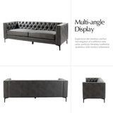 HULALA HOME 84" W Faux Leather Sofa Couch with Metal Legs, Button-Tufted 3-Seater Sofa, Mid Century Modern Contemporary Upholstered Couch for Living Room, Entertainment Area, Apartment,Grey HULALA HOME