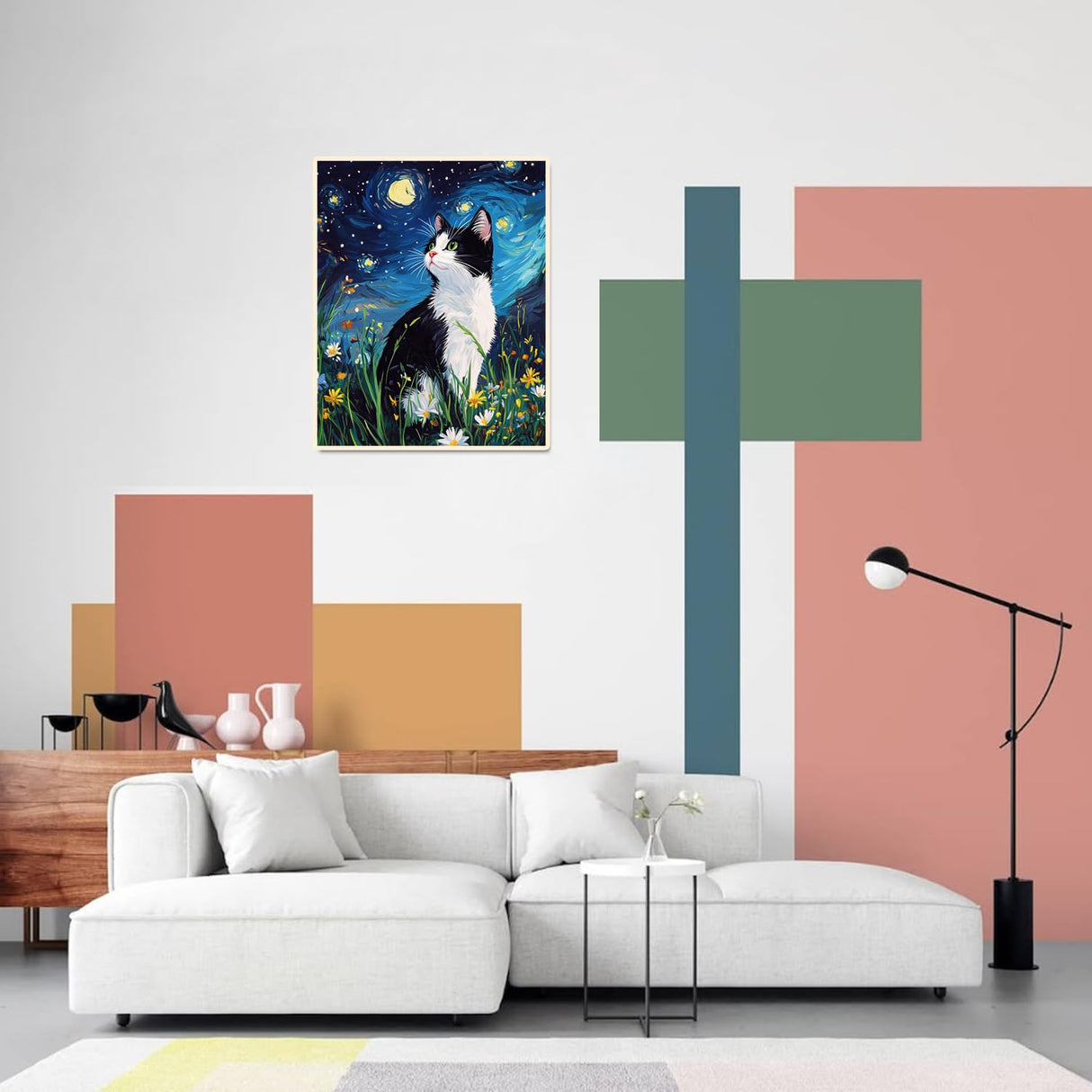 obterie Starry Night Paint by Numbers Kit for Adults Beginner Cat Oil Painting Kit Adult Paint by Number Kits on Canvas DIY Painting for Beginners Art by Numbers for Gifts Home Wall Decor 16x20 Inch obterie