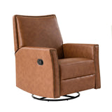 HULALA HOME Swivel Rocker Recliner Chair, Small Leather Recliners for Small Spaces, Glider Rocker Recliner with Faux Leather Upholstery, Push Back Reclining Chair for Living Room, Saddle HULALA HOME