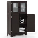 COSTWAY Brown Wooden Bathroom Storage Cabinet with Adjustable Shelf and Doors COSTWAY