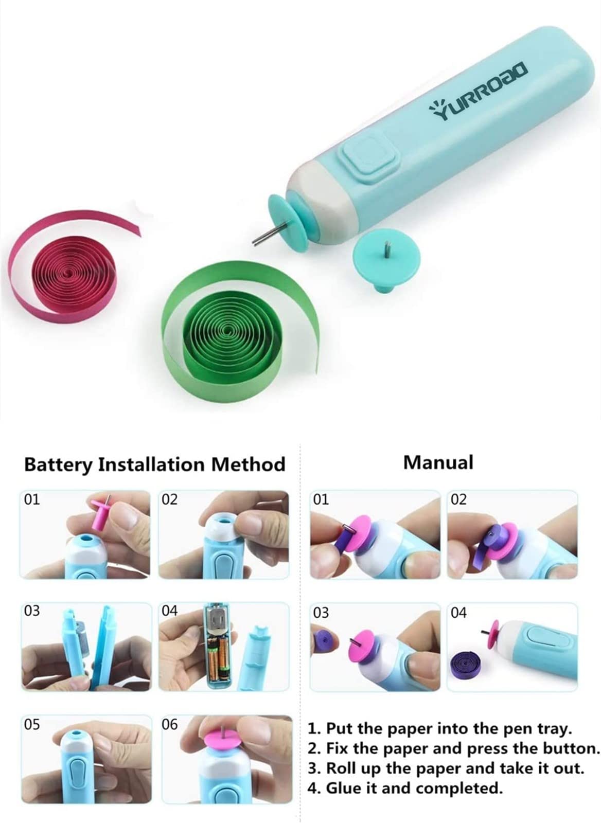 Quilling Kit with 1860 Paper Strips 39cm/54cm and Quilling Tools Like Quilling Pen Slotted Tool Paper Rolling Electric Pen Template Board Quilling DIY Tool Grid Guide Paper Design Drawings Scissors YURROAD