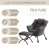 LITA Lazy Chair with Ottoman, Modern Accent Leisure Upholstered Sofa Chair, Contemporary Lounge Reading Chair with Armrests and a Side Pocket for Living Room, Bedroom & Small Space, Dark Grey LITA