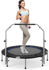 Sweetcrispy 40" in/48 in Mini Fitness Trampoline - 330LBS Foldable Exercise Rebounder with Adjustable Handle, Stable and Quiet, for Adults Indoor/Outdoor Workout Sweetcrispy