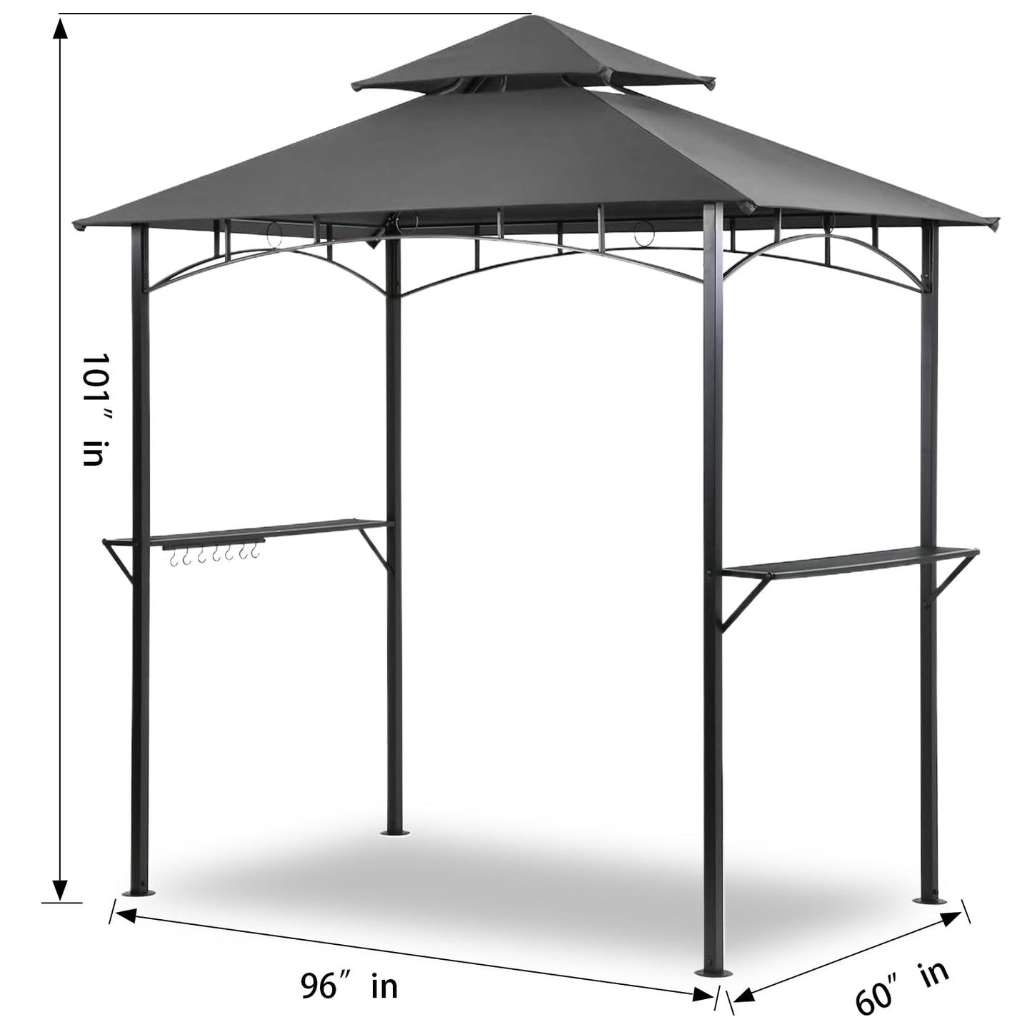 Outdoor Grill Gazebo Tent BBQ Canopy for Outdoor Barbeque Shelter Girll Canopy Grill Gazebo Hardtop with Stable Steel Frame / L96 x W60 x H101 Inch Deep Grey