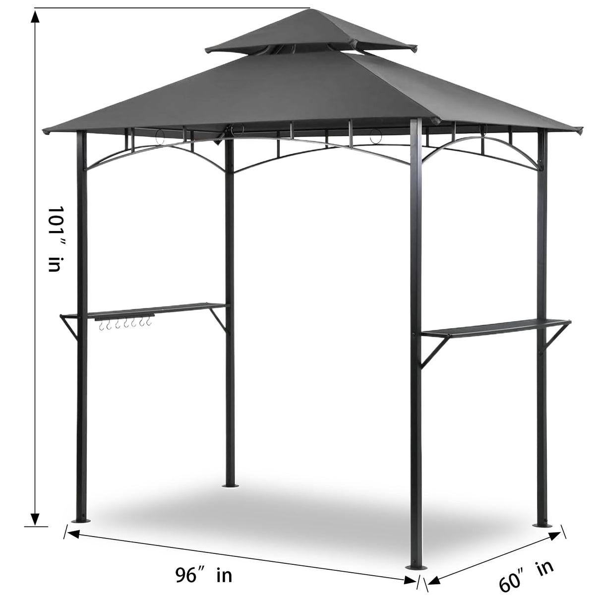 Grill Gazebo 2 Tier BBQ Barbecue Canopy Tent Shelter for Outdoor Patio Backyard (L96 x W60 x H101 Grey) Grezone
