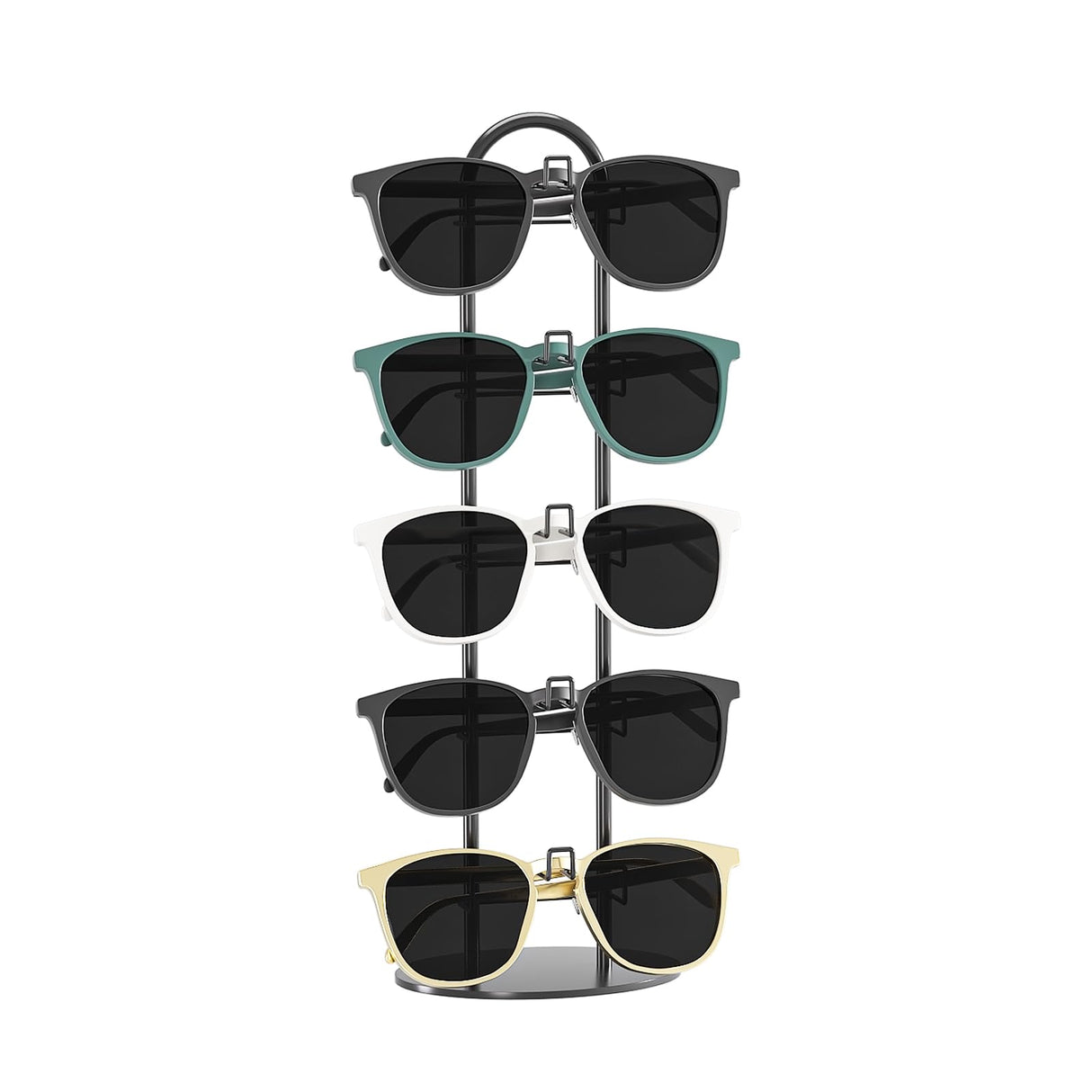 LongMen Metal Sunglass Organizer,Glasses Holder,Eyeglass Holder,Sunglass Storage Eyeglasses Rack Metal Frame for 5 Pairs (1, Black) LongMen