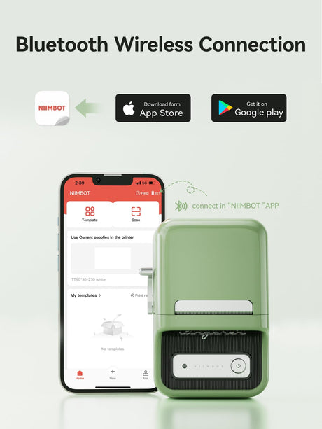 NIIMBOT B21 Label Maker Machine with Tape, Bluetooth Label Printer, 2 Inch Portable Thermal Sticker Printer, Good Idea for Home,Organization, Office, Business, Sticker Maker for Phones & PC, Green NIIMBOT