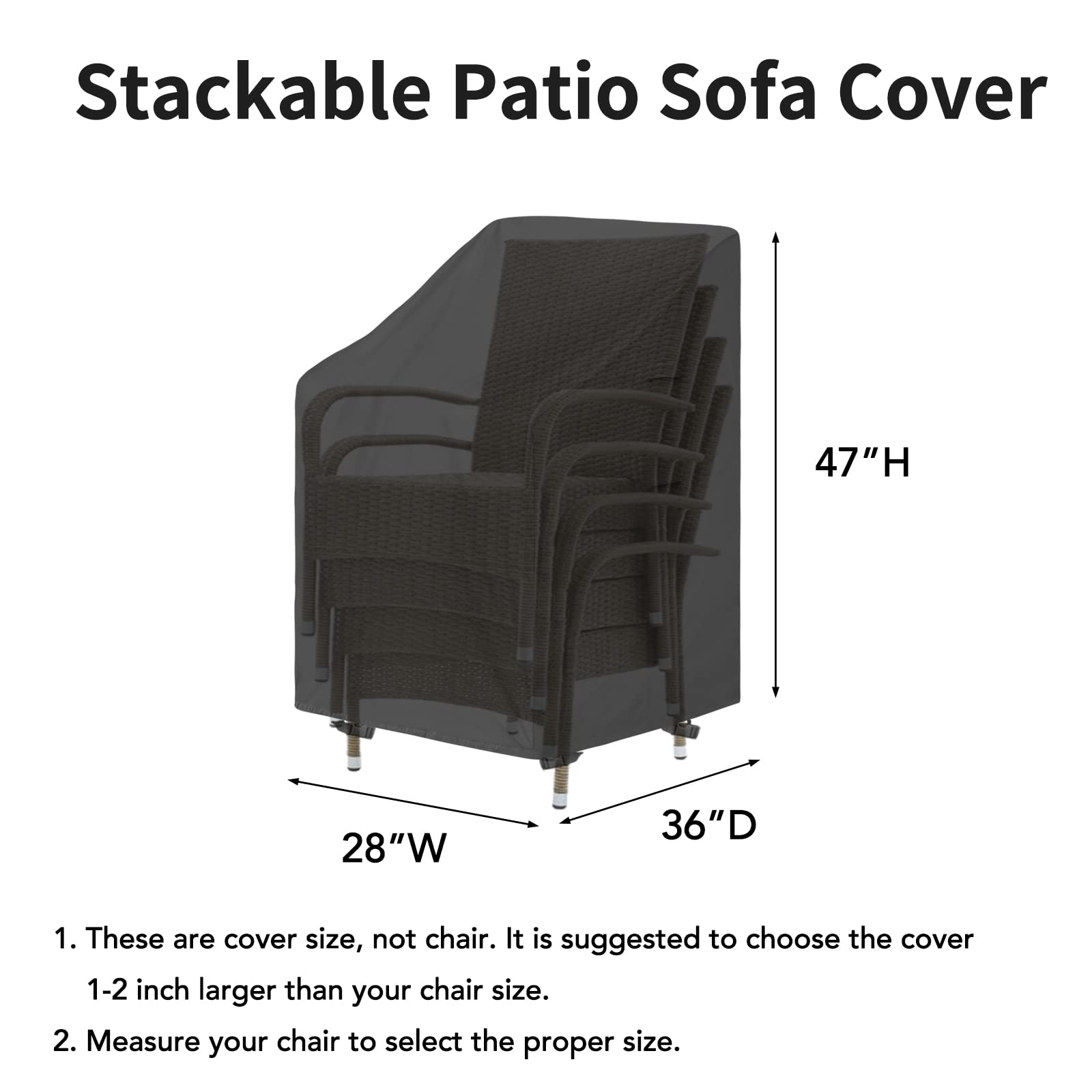 Easy-Going Stackable Patio Chair Cover UV Resistant Outdoor Chair Cover Waterproof Lawn Patio Furniture Covers Fits for 4-6 Stackable Dining Chairs (1 Pack-28Wx36Dx47H inch, Black) - WoodArtSupply