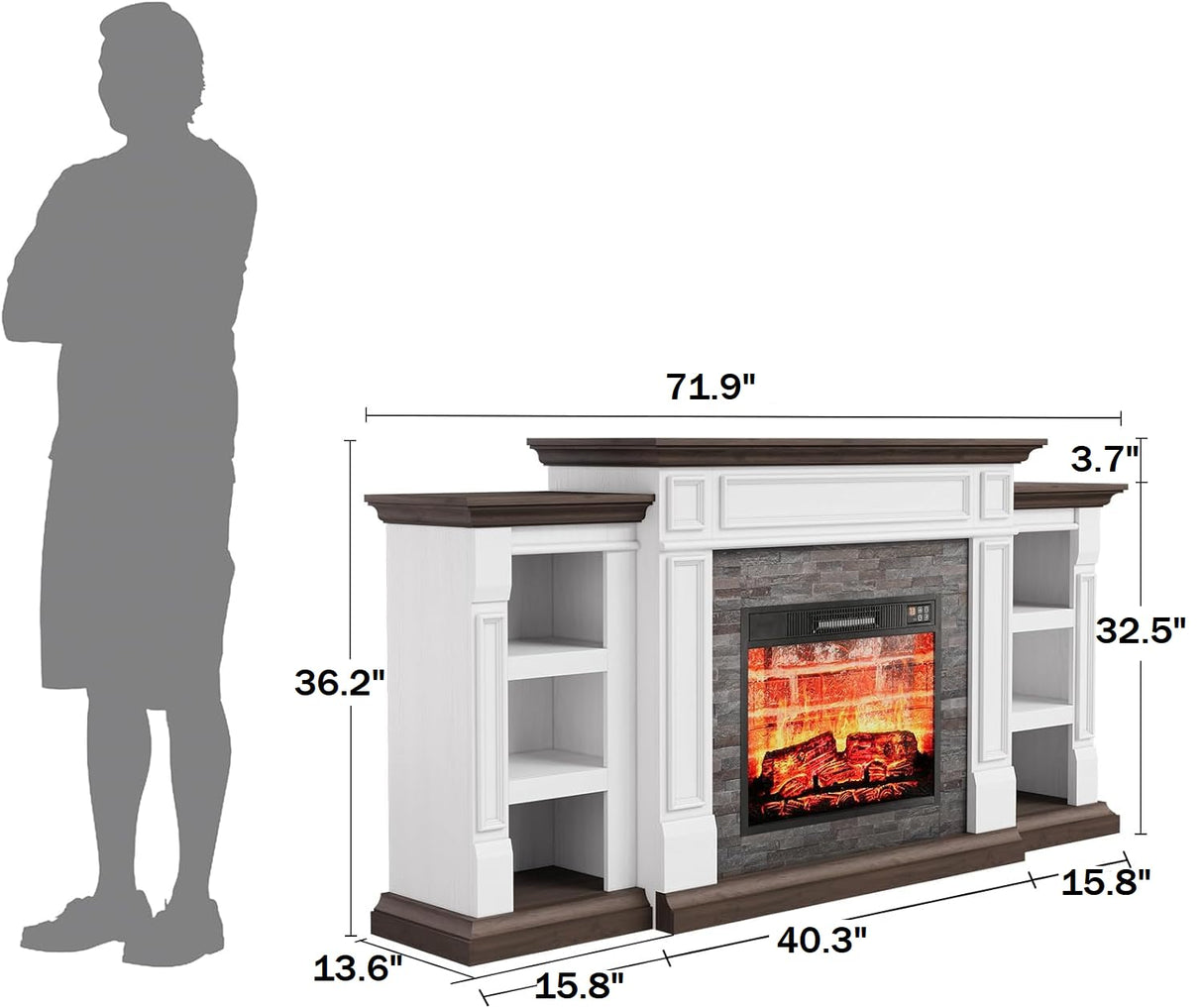 Naice 70" Electric Fireplace with Mantel and Cabinets, Fireplace TV Stand for Living Room Bedroom, Stacked Stone Surround and Remote Control 3D Realistic Flame Naice