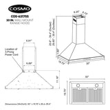 COSMO COS-63175S 30 in. Vista Collection 380 CFM Ducted Wall Mount Range Hood, Touch Controls, LED Lights, Stainless Steel COSMO