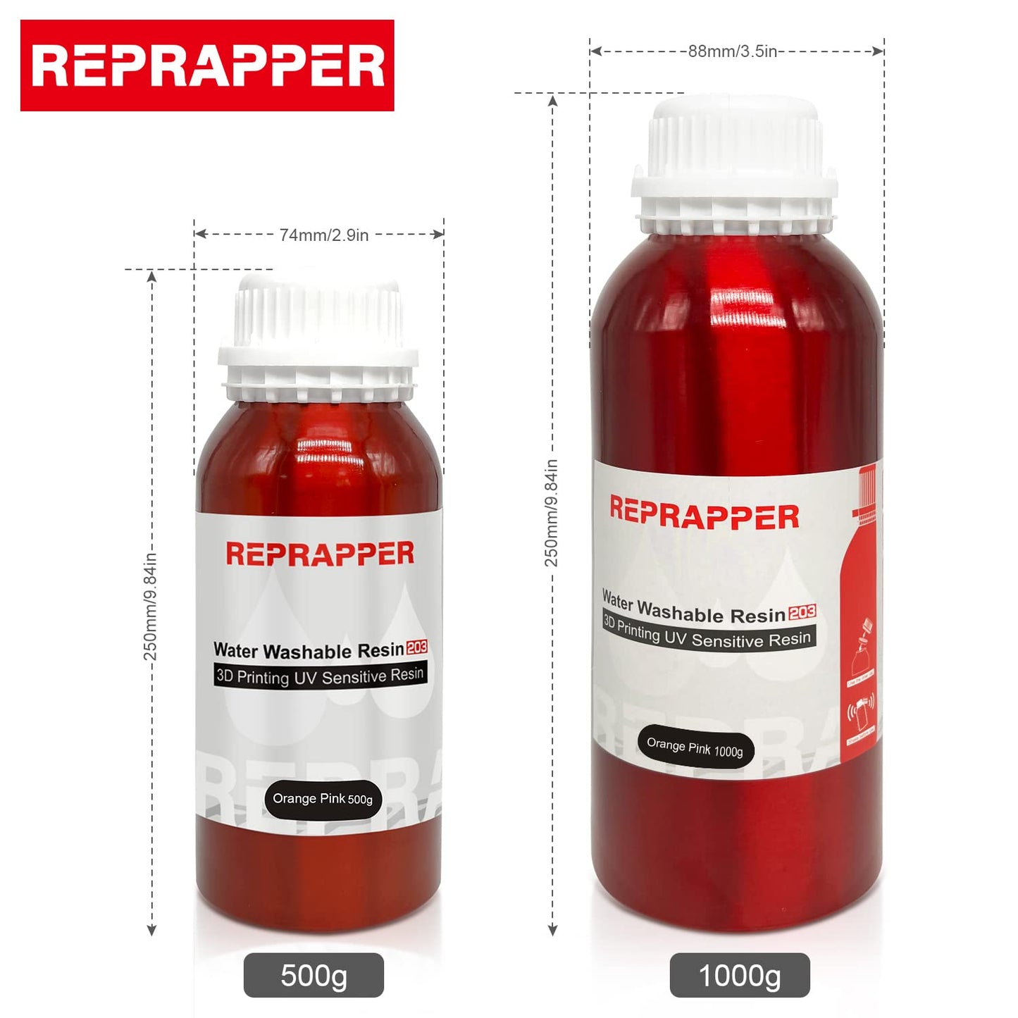 RepRapper Dual Color Water Washable 3D Printer Resin, 405nm Fast UV-Curing Color Change 3D Printing Resin Photopolymer Sensitive Resin for LCD Printer, Pinkish Orange 500g