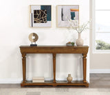 Acme Garrison 60" Rectangular Wooden Frame Console Table with Shelf in Oak Acme
