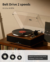 ANGELS HORN Vinyl Record Player, Bluetooth Turntable with Built in Speakers Phono Preamp, High Fidelity Turntables for Vinyl Records with Magnetic Cartridge AT-3600L, Belt Drive 2-Speed ANGELS HORN