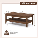 Giantex Mid Century Modern Coffee Table, 2-Tier Rectangle Wood Center Table with Slatted Storage Shelf, Vintage Living Room Table for Reception, Walnut Giantex