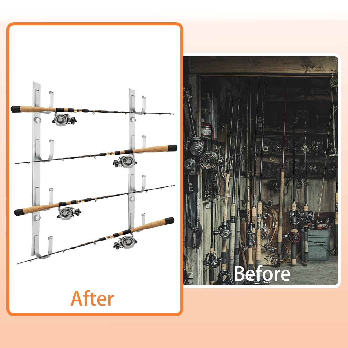 SUMERX Fishing Rod Holders, 4 Pack Wall or Ceiling Mounted Fishing Pole Holders for Garage, Aluminum Fishing Rod Rack Organizer for Universal Fit SUMERX