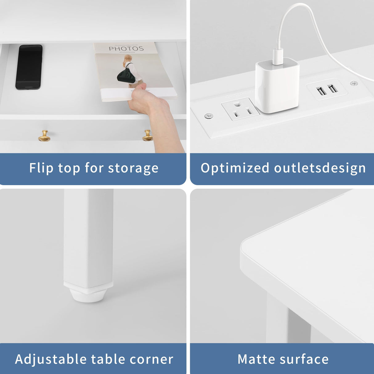 Edbuosy 3-Tier Wooden Drawer Nightstand, 27 inch Wide Night Stand Set 2 with Charging Station and Adjustable Drawers, Nightstand for Living Room/Bedroom, White. Edbuosy