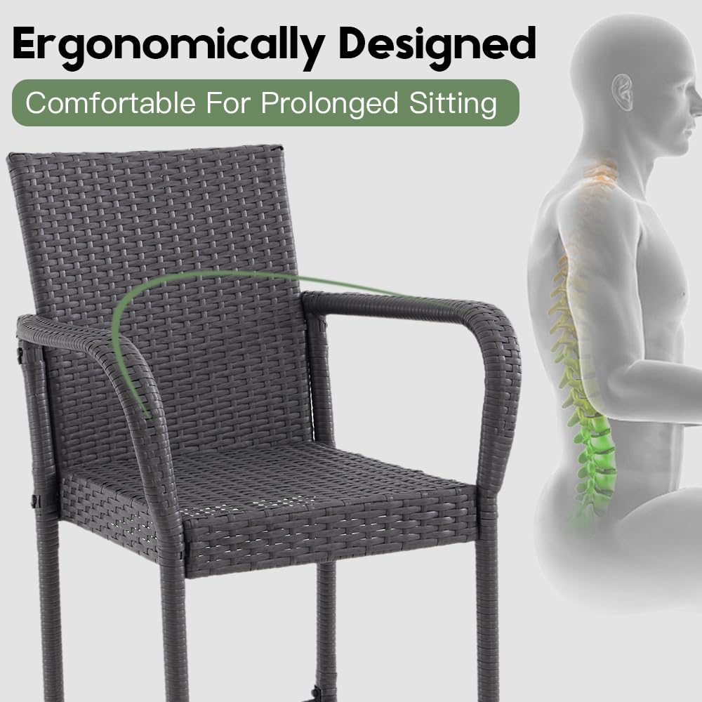 Outdoor Bar Stools Set of 2, 2-Piece Patio Bar Stools with Armrests, All Weather Rattan Bar Chairs with Backrest, Wicker Bar Stools for Backyard, Garden, Pool, Balcony and Deck, Dark Grey ANXIN PATIO