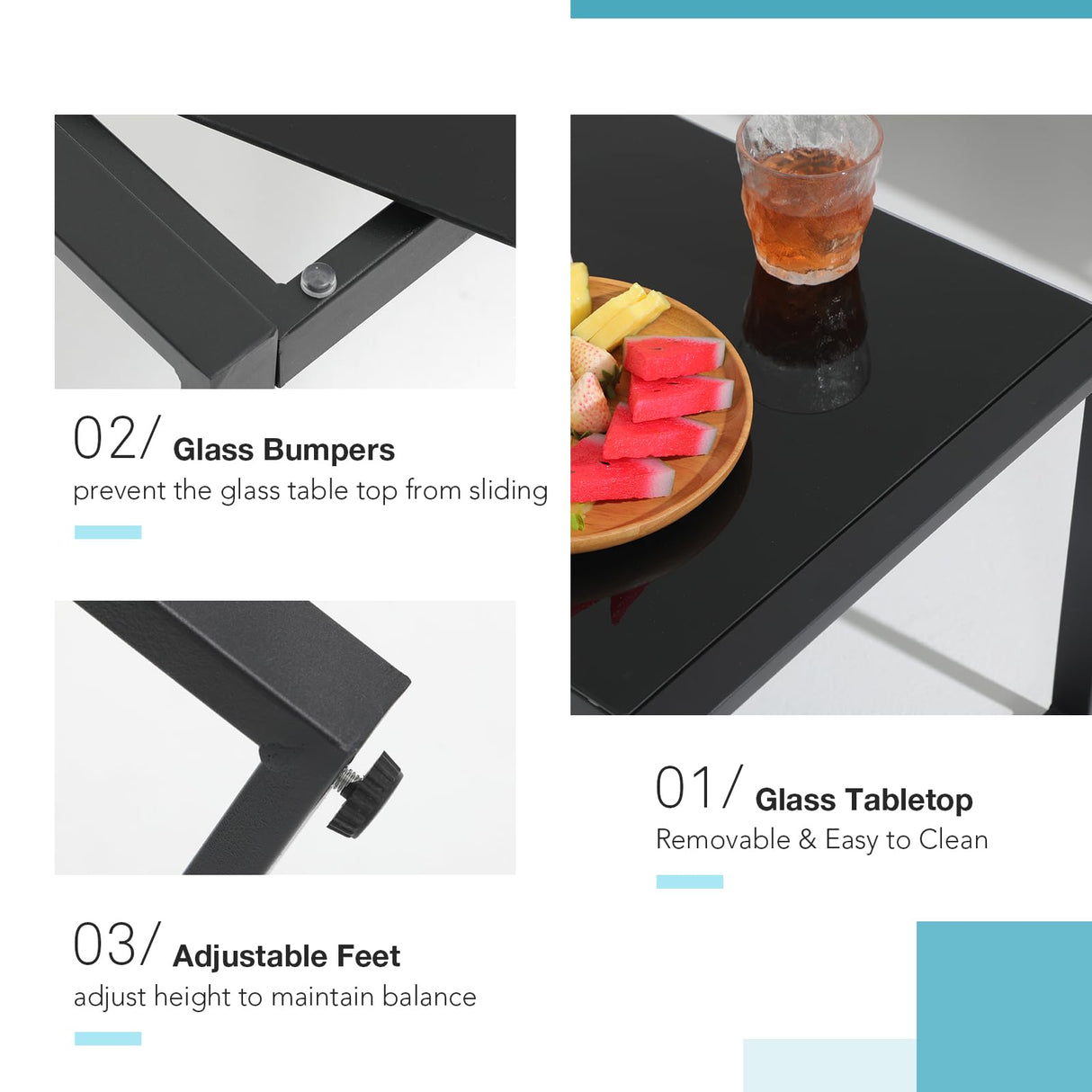 Patiorama 4 Piece Patio Furniture Set, Outdoor Wicker Bistro Set, All-Weather Black PE Rattan Conversation Set w/Coffee Table, Loveseat, Wood-Like Armrest, Cushions for Garden Balcony Deck, Navy Blue Patiorama