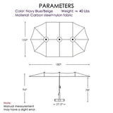 15ft Rectangle Patio Umbrella, Double-Sided Outdoor Market Umbrella with Crank Handle and Base for Pool, Garden, Backyard, Lawn (Blue W/O SolarLights) Kozyard
