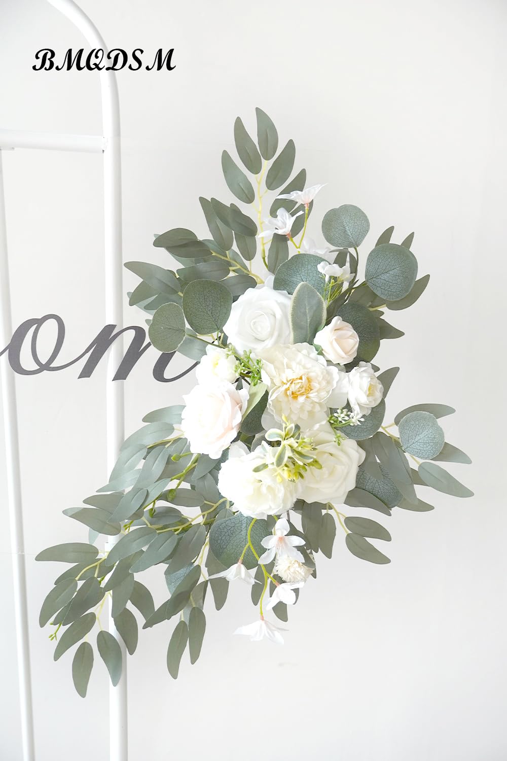 BMQDSM Wedding Arch Faux Flowers Set of 2 Greenery Garland for Wedding Decor Ceremony and Reception Backdrop Decoration (White) BMQDSM