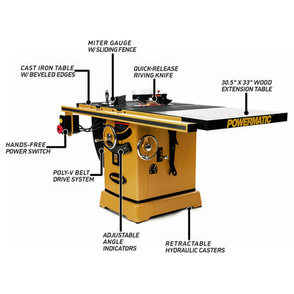 Powermatic 10-Inch Table Saw with ArmorGlide, 30-Inch Rip, Extension Table, 3 HP, 1Ph 230V (Model PM2000T) - WoodArtSupply