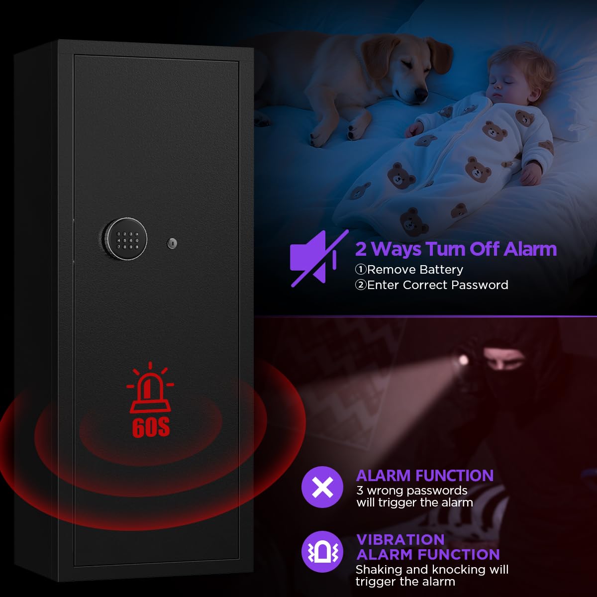 10-15-Gun Capacity Rifle Safe with Quick Access Digital Keypad - Anti-Theft & Anti-Pry Design Home Security Safe with Adjustable Pegboard Shelves for Pistols, Easy Assembly Rifle Cabinet MSYCOST