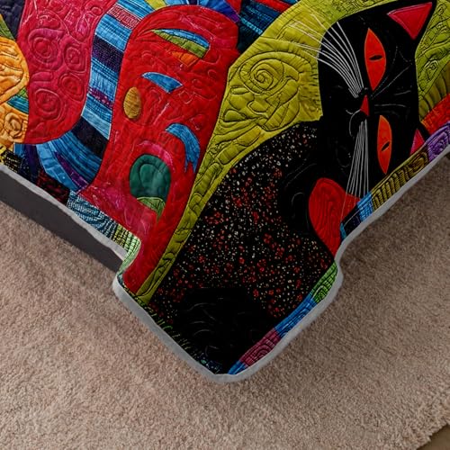 HOSIMA Cat Quilt Bedding Set King Size,Various Different Cats Print Cute Bedding for Kids Adults Room Decor,Animal Themed Plaid Patchwork Quilt with 2 Pillowcases for All Seasons. HOSIMA