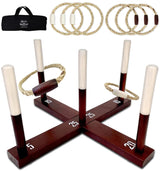 SWOOC Games - Rustic Ring Toss Game (All Weather) - Easy Setup & Extra Games Included - Ring Toss Game for Adults - Outdoor Games for Kids - Yard Games for Adults - Ring Hook Game - Game Room Games SWOOC